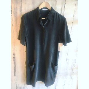 NWT EQUIPMENT Femme Larkin Dress 100% Silk Henley Shirtdress Work Black